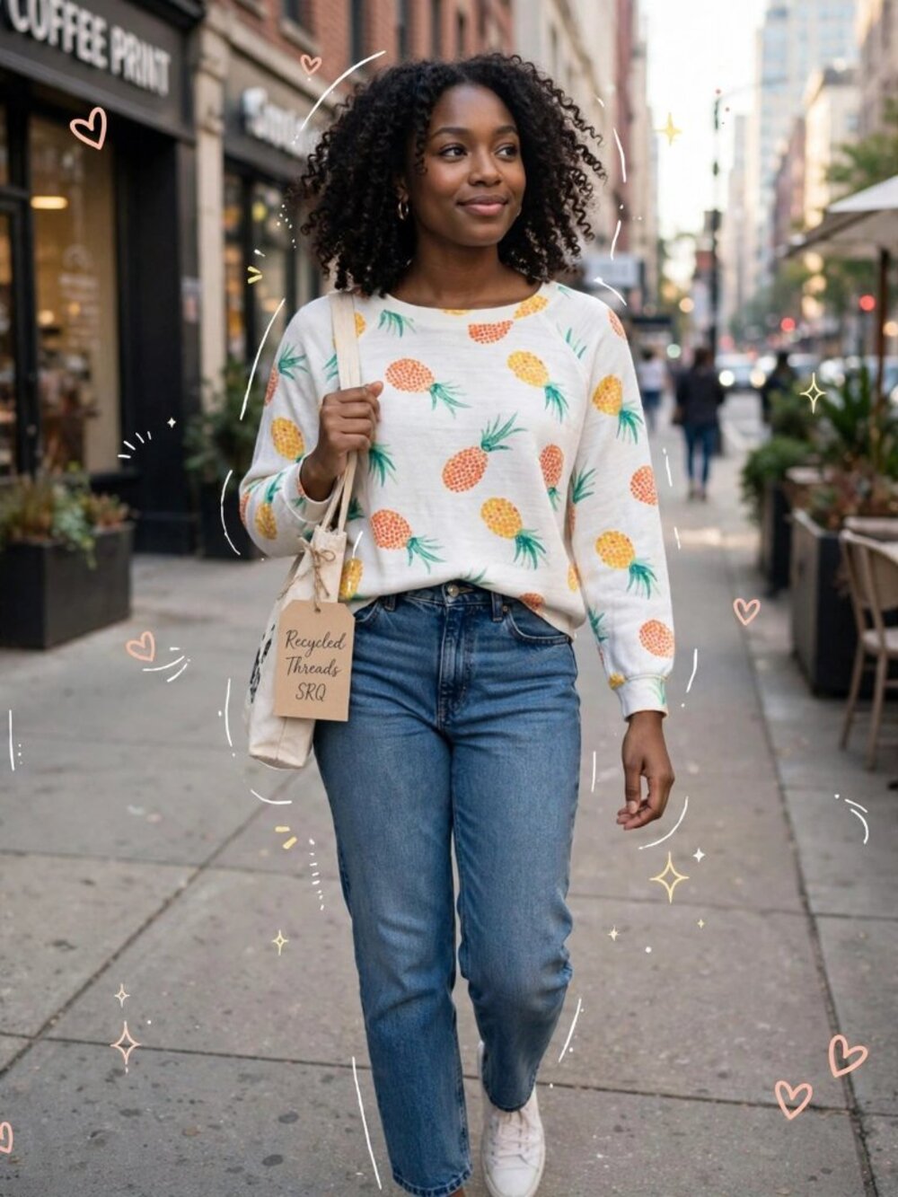 Loft Pineapple Print Sweater size XS 100% cotton
